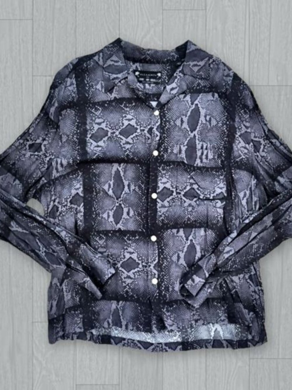 AllSaints Grey Snake Print Button-Up Shirt Men's Size XXL